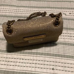 Kurt Geiger Gold Crystal-Studded Chain Mini Shoulder Bag
